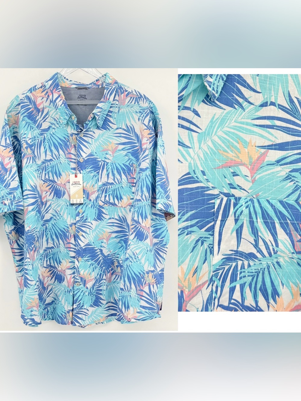 IZOD Saltwater Relaxed Classics Shirt Mens 3XL Hawaiian Floral Palm Tropical NEW